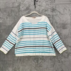 Lemlem Size M Striped Cotton Long Sleeve Top White Blue Long Sleeve Boxy Coastal